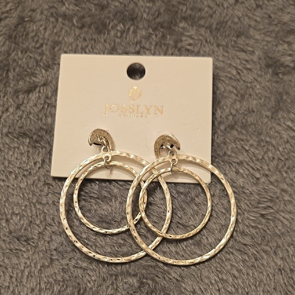 Silver Double Hoop Textured Earrings - Picture 1 of 3